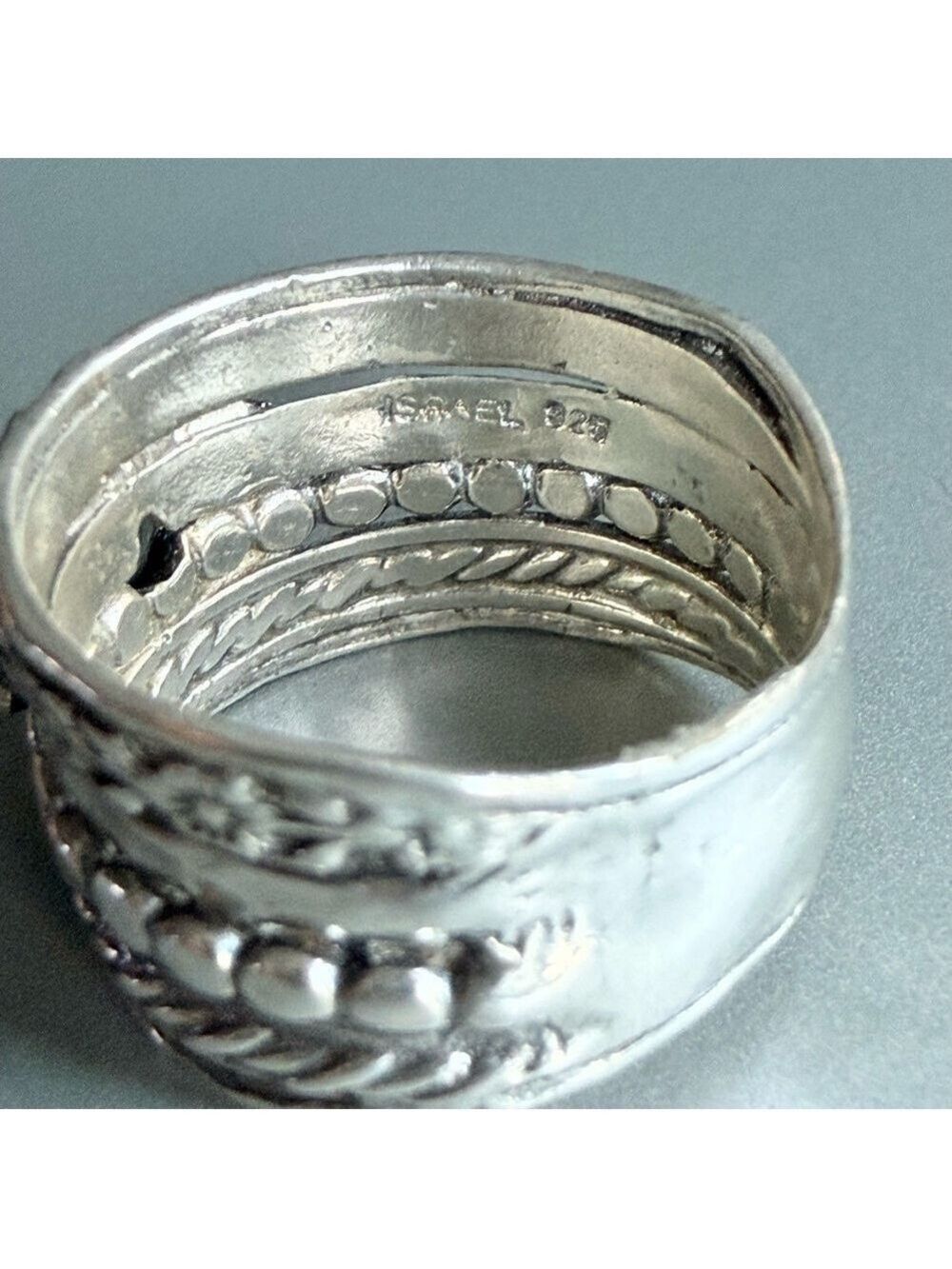 Aquamarine Floral Multiple Textured Detail Ornate Sterling Silver Wide B… - Picture 6 of 9